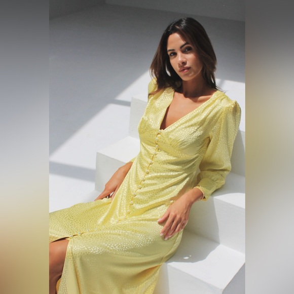 Olivia Rubin Dahlia Midi Dress Yellow Long Sleeve Button - Picture 4 of 16